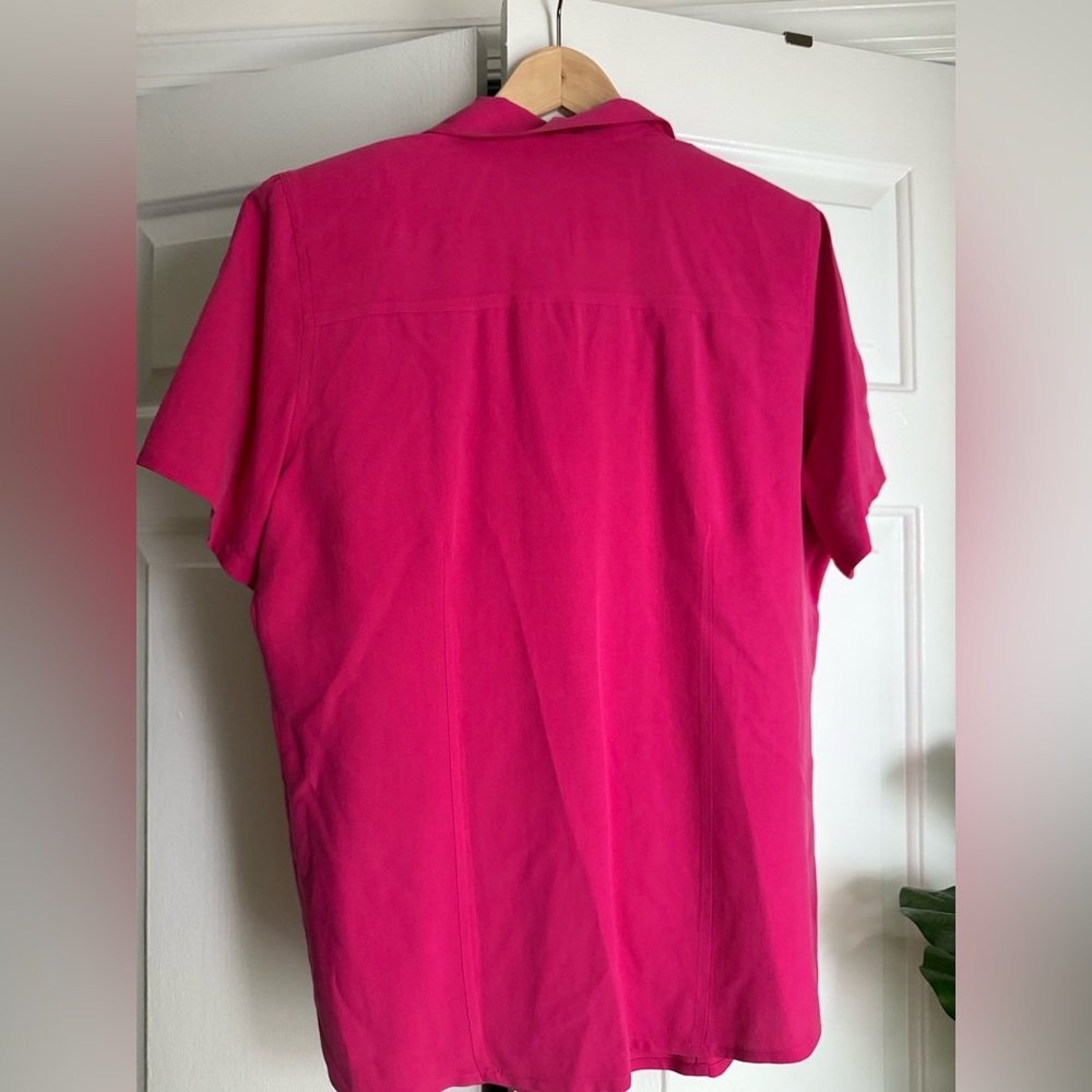 Vintage Anna and Frank Hot Pink/Fuscia Silk Button Down Sz M Pinkmas Retro Prep - Picture 6 of 8
